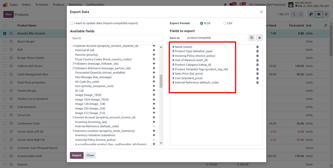 Export Product select fields Export Product select fields