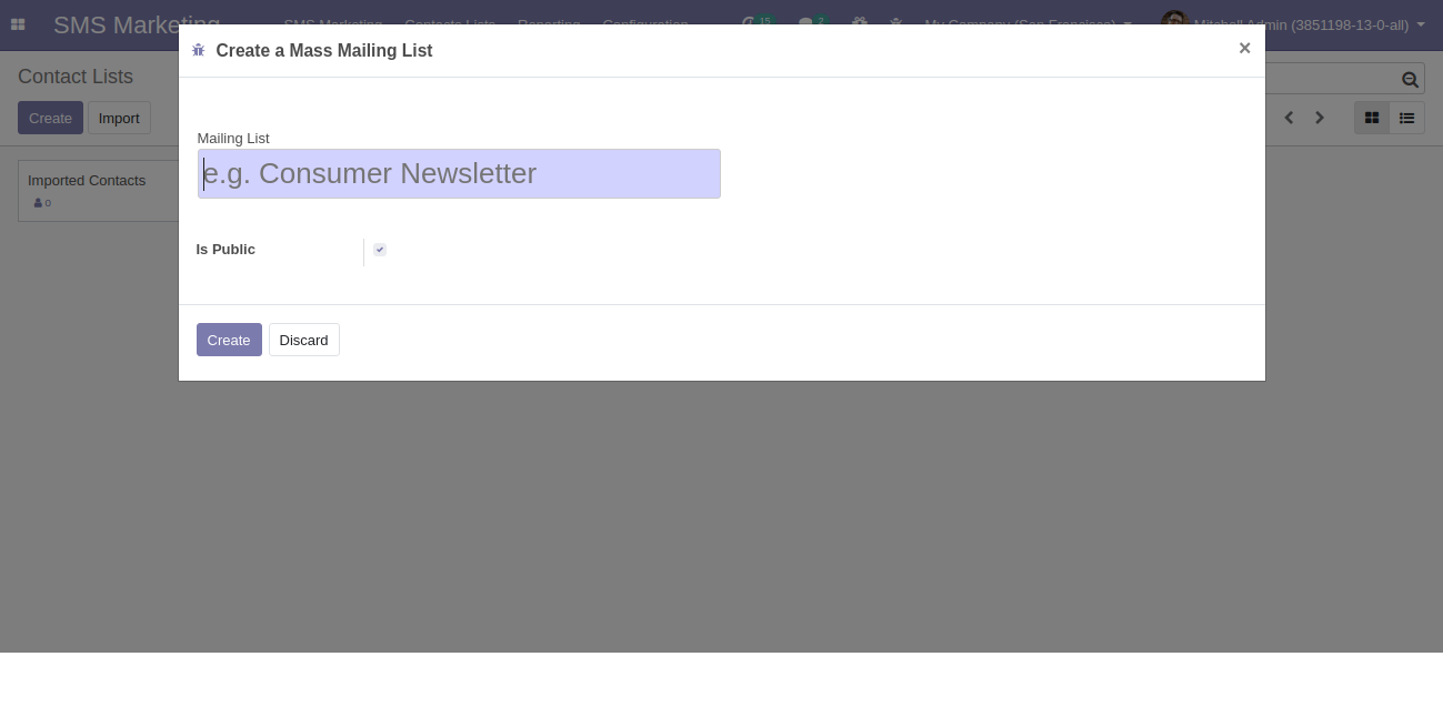 Create Mass Mailing List Contact Create Mass Mailing List Contact