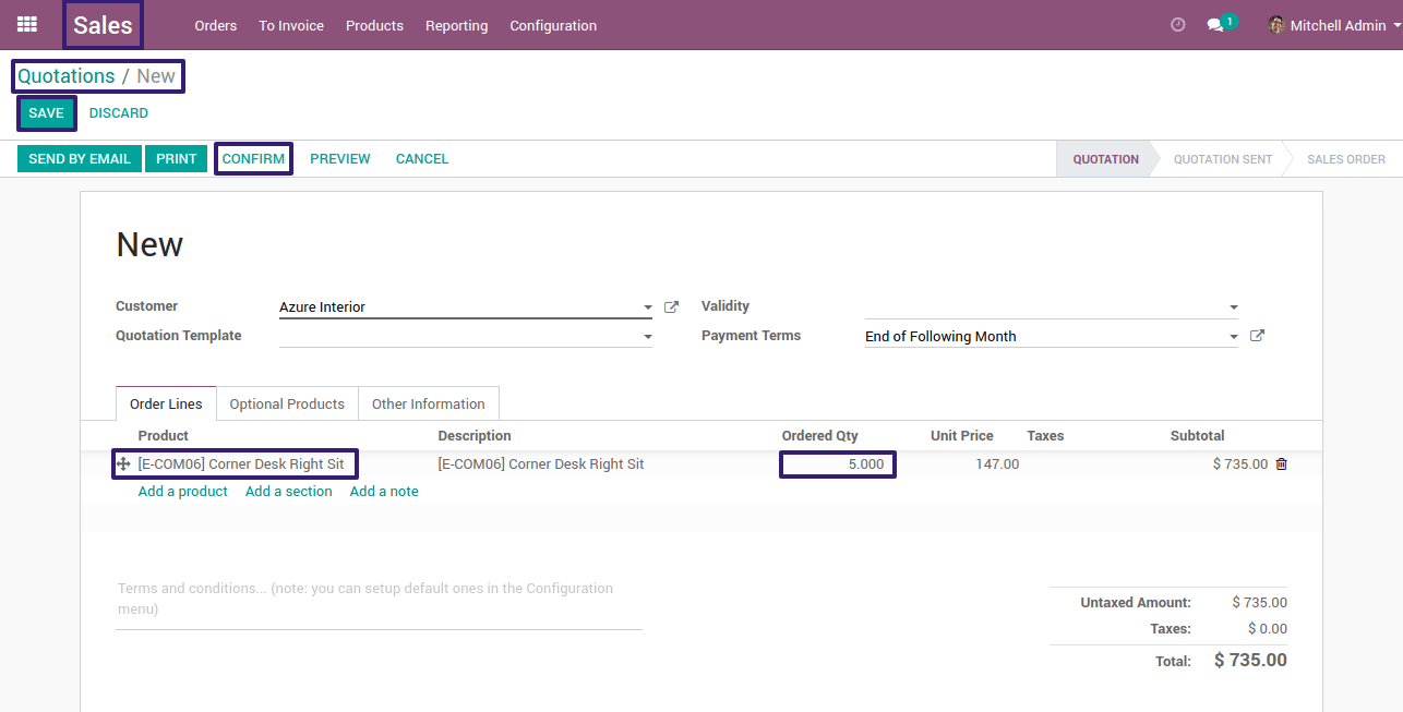 Enter The FIeld's Value and Confirm the Quotation in odoo Enter The FIeld's Value and Confirm the Quotation in odoo