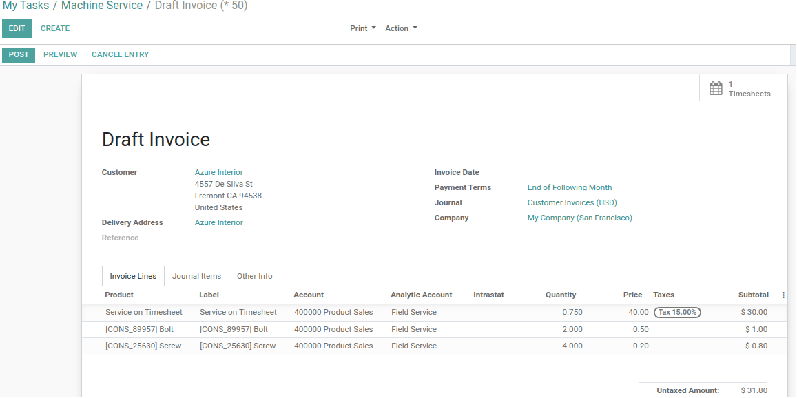 Created Draft Invoice by task Created Draft Invoice by task