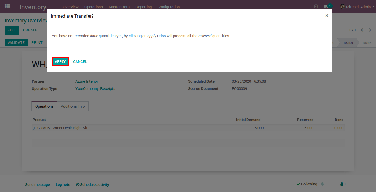 Click On Apply Button Then State Will Change to Done in Odoo Click On Apply Button Then State Will Change to Done in Odoo