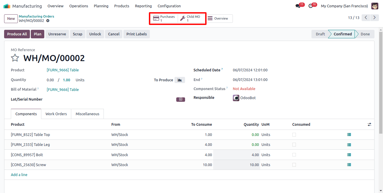 Purchase and child manufacturing order (MO) Purchase and child manufacturing order (MO)