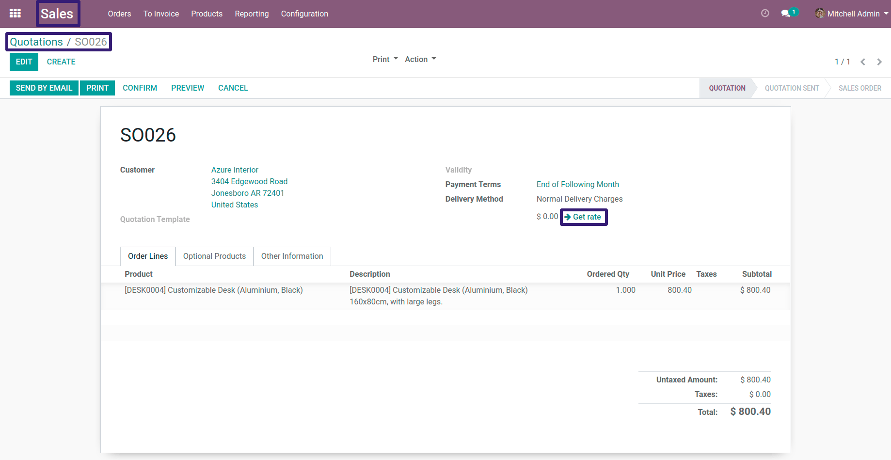 Click on Get rate Button in Quotations In Odoo Click on Get rate Button in Quotations In Odoo