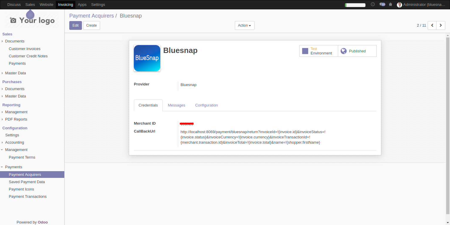 BlueSnap payment configuration BlueSnap payment configuration