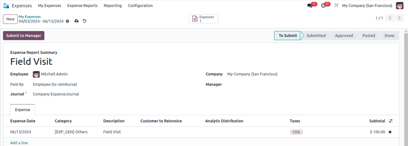 My Expense Report My Expense Report