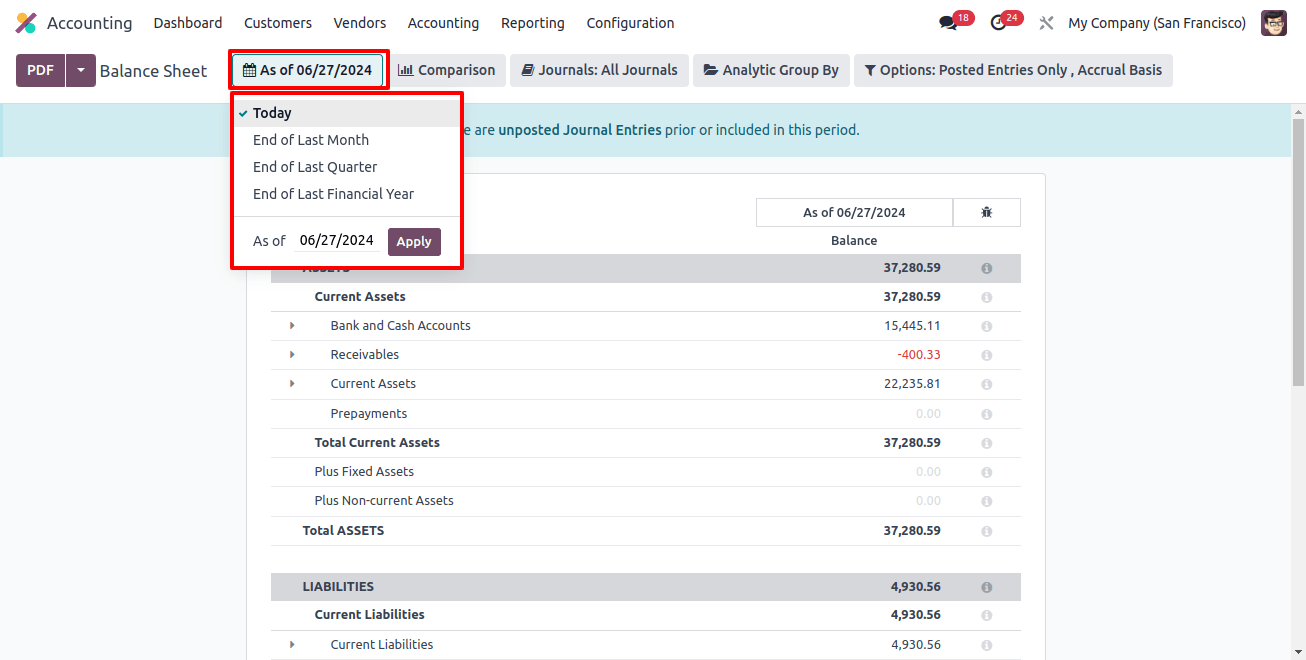 Time Period in Balance Sheet Time Period in Balance Sheet