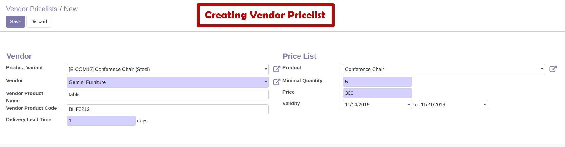 Create Vendor Pricelist Create Vendor Pricelist