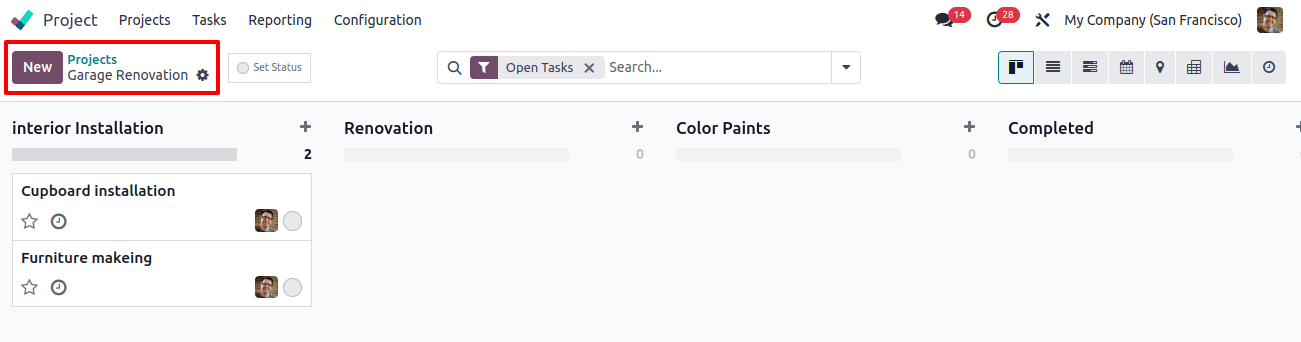 Projects New Button