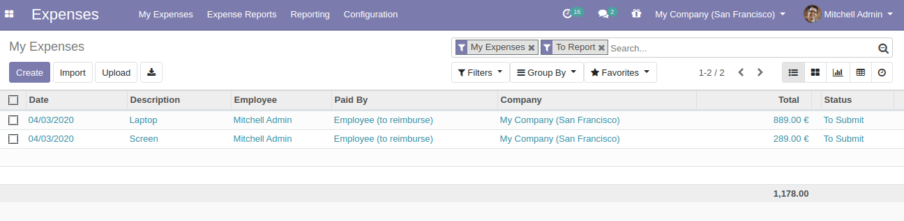 Expenses List View In Odoo 13 Expenses List View In Odoo 13