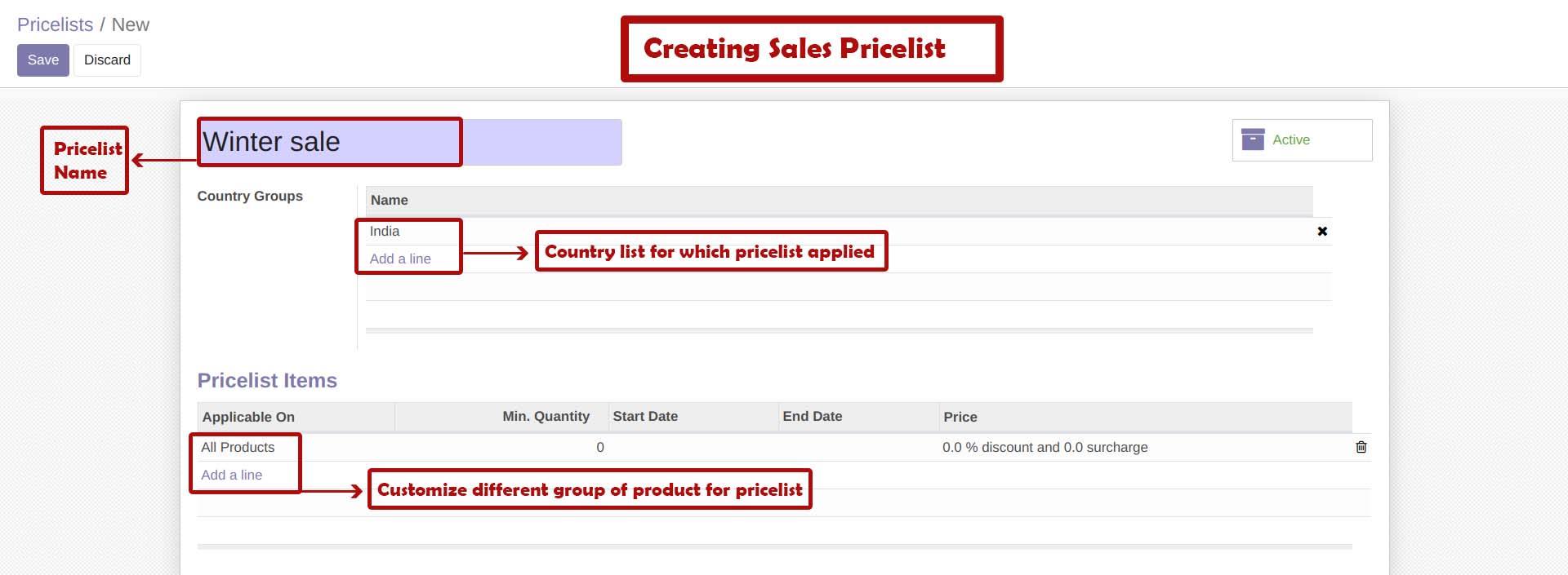 Create sales Pricelist Create sales Pricelist