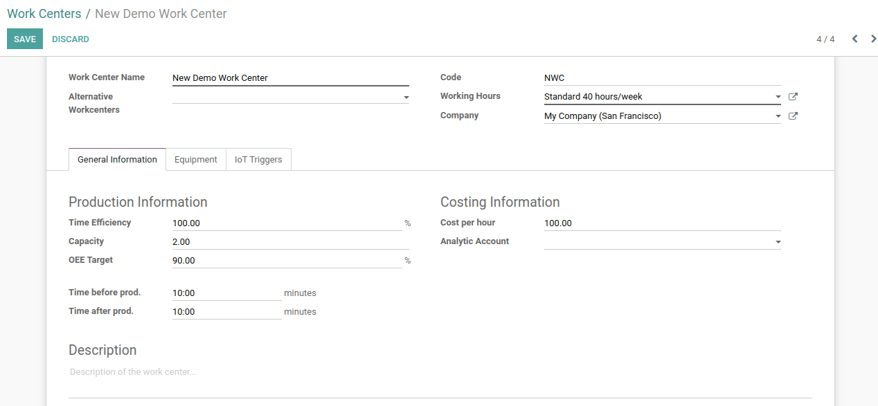 Create a New Work Center and Fill All The Relevant Details. Create a New Work Center and Fill All The Relevant Details.