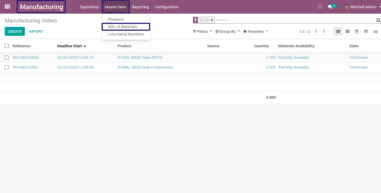 You Can Select Bill of Materials Menu in Manufacturing Module in Odoo You Can Select Bill of Materials Menu in Manufacturing Module in Odoo