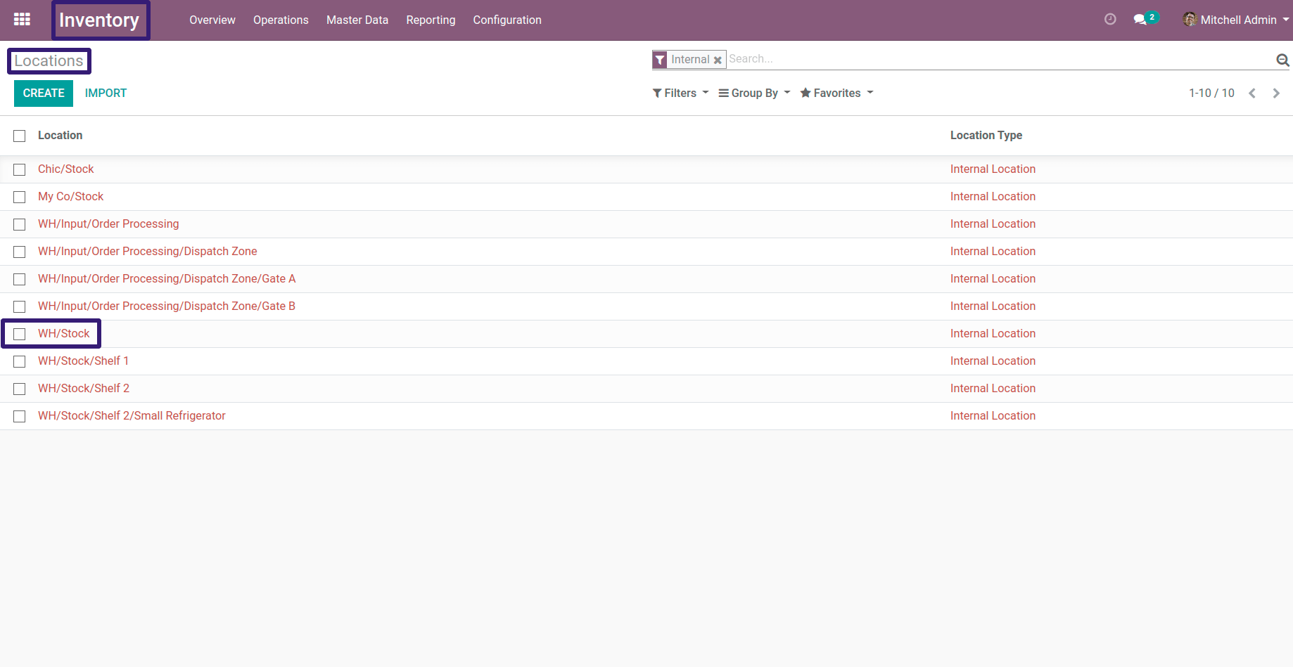 Click on WH/Stock In Odoo Click on WH/Stock In Odoo