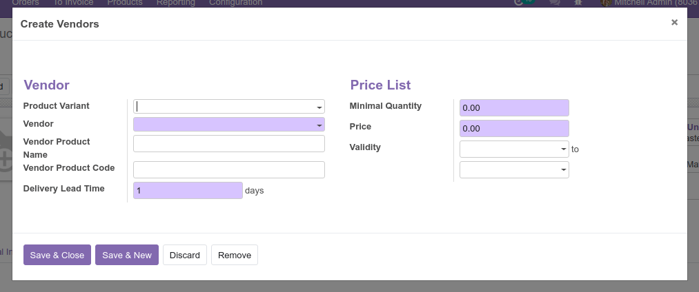 Create New Vendor Create New Vendor
