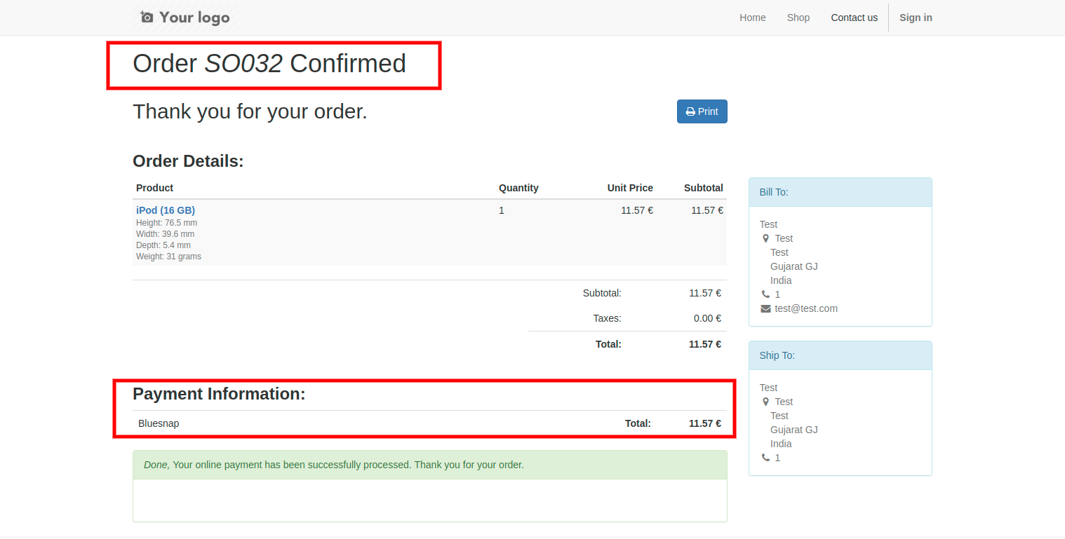 Order Confirmation Order Confirmation