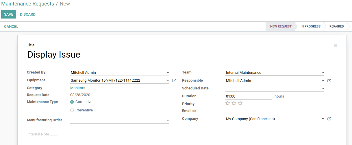 Create Maintenance For Equipments Create Maintenance For Equipments