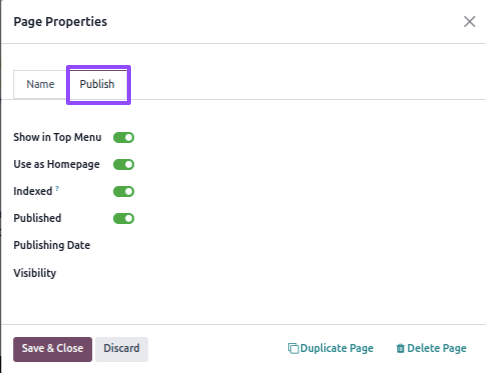 Page Properties Publish Page Properties Publish