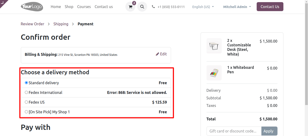 Choose a delivery Method Choose a delivery Method