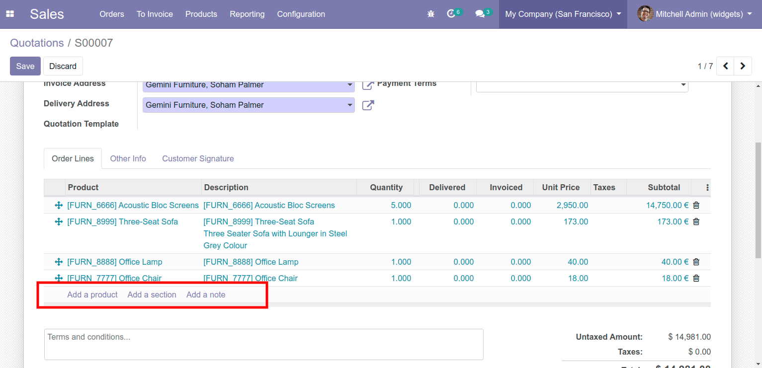 Widget : section and note text Widget : section and note text