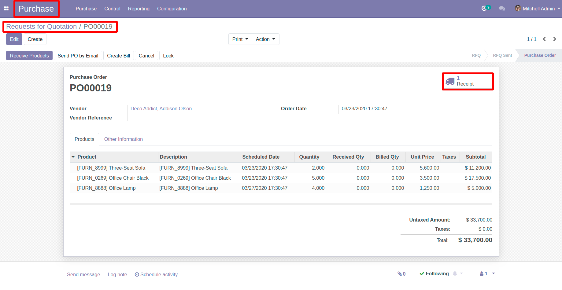 Click on Receipt Smart Button in Odoo Click on Receipt Smart Button in Odoo